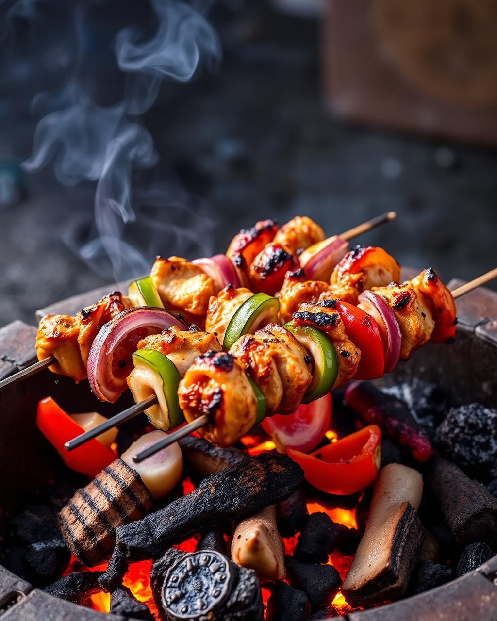 Brochettes de poulet sur la braise